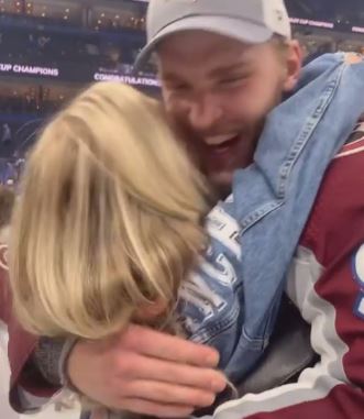 Susanna Ranta and Mikko Rantanen celebrating after winning the Stanley Cup